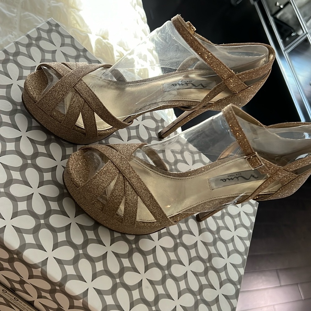 Sparkly gold high heels